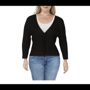 Danielle Bernstein women plus size ribbed tie front cardigan sweater black 1X